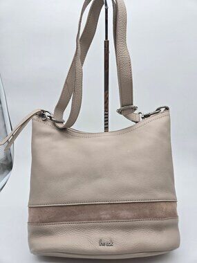 The Sak Beige Leather Crossbody Bag Suede Trim Convertible Shoulder Purse Neutra